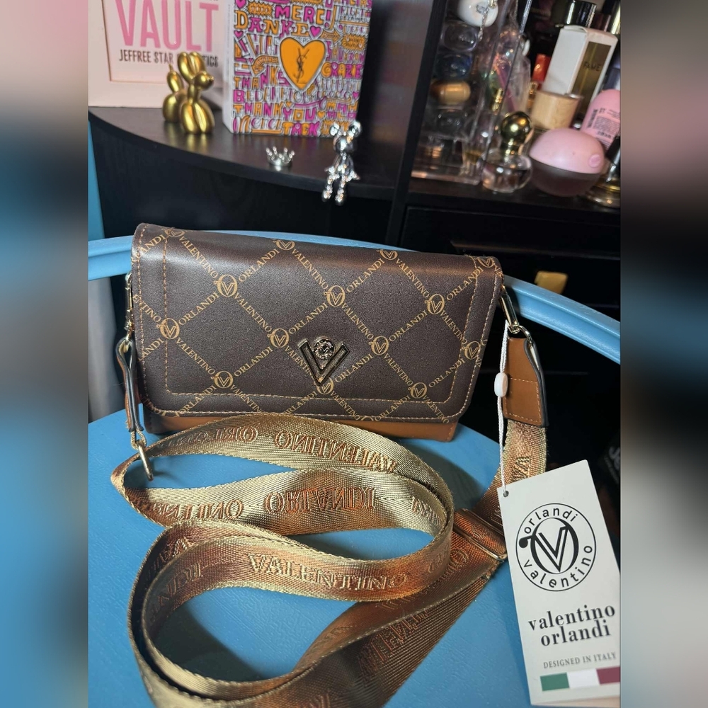 Valentino Orlandi V-3001 Status Print Cross BodyBag with Top Handle NWT